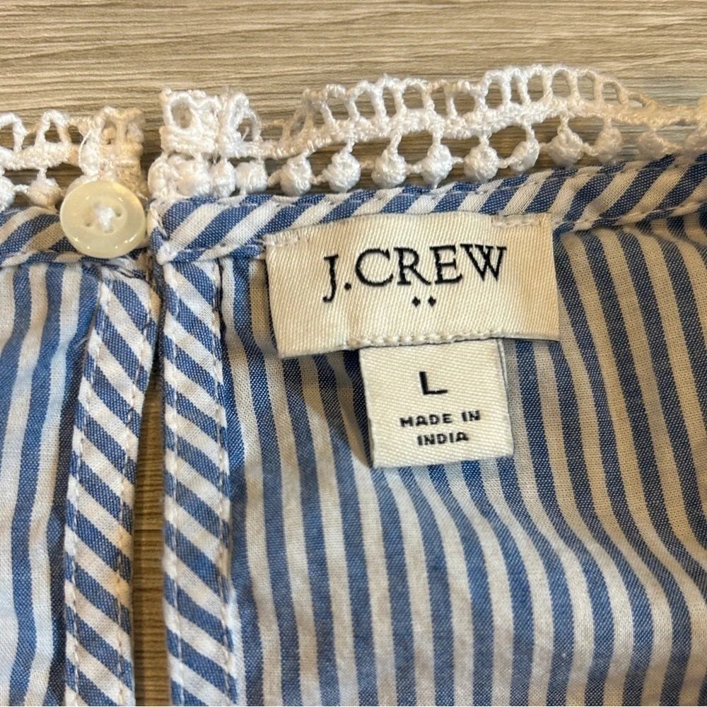 J. Crew Women's Blue and White Long Sleeve Cotton Top - Large